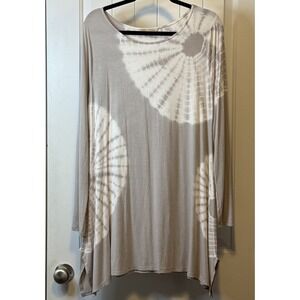 Soft Surroundings Asymmetric Tie Dye Tunic Long Sleeve Taupe Trendy Boho Weekend
